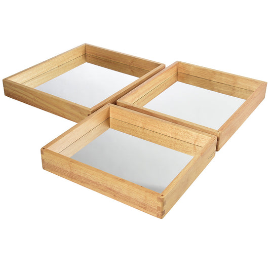 Reflective Observation Trays | Set of 3 Double-Sided Mirrored Wooden Trays for Exploring Light, Shadows & Structures